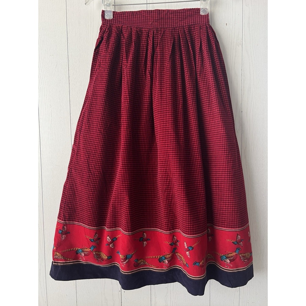 VTG Bryn Connelly Pheasant Skirt Corduroy Maxi Pockets Red Buffalo Size 8